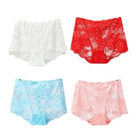 4 Pcs Womens Lace Sexy Bikini Panties Plus Size Boyshorts Panties High Waist Briefs Underwear,White Red Blue Pink