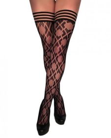 Kix&#039;ies Elle Dot Fishnet Diamond Thigh High Black C