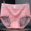 3 Pcs Lace Sexy Bikini Panties Rose Mesh Underwear High Waist Plus Size Panties for Women Pack,Wine Red Royal Blue Black