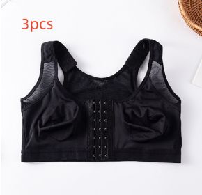 Foreign Trade Front Buckle Closed Sports Bra Plus Size (Option: Black-M-3PCS)