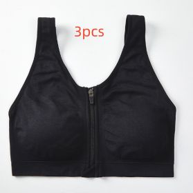 Front Zipper Sports Bra Shockproof High Strength Beauty Back (Option: Black-L-3PCS)