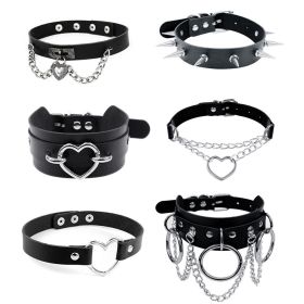 Harajuku Chocker Sexy Heart Lock Key Rivets Black Goth Punk Chokers Gothic Choker Necklace for Women Hip Hop Bondage Cosplay (Metal Color: cn0428p01)