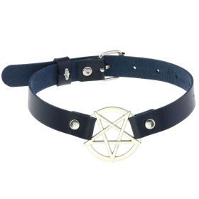 Personalized Exaggerated PU Leather Bondage Collar Fashion Belt Buckle Necklace (Color: Dark blue)