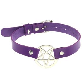 Personalized Exaggerated PU Leather Bondage Collar Fashion Belt Buckle Necklace (Color: Purple)