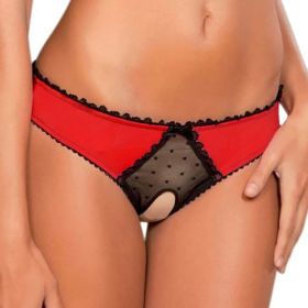 Panties Women Open Crotch Mesh Sexy Bowknot Hallow Out Erotic Lingerie Low Waist Crotchless Panties Women panties for sex (Color: Red, size: XXL)