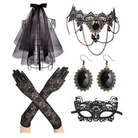 Black Lace Necklace with Bracelet and Earrings Set - Gothic Vintage Accessories (STYLE: style2)