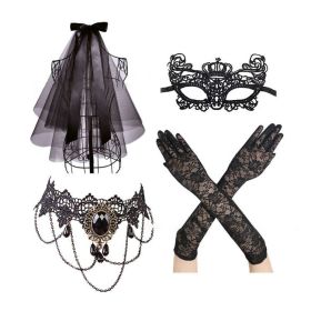 Black Lace Necklace with Bracelet and Earrings Set - Gothic Vintage Accessories (STYLE: style1)