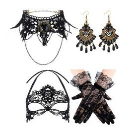 Black Lace Necklace with Bracelet and Earrings Set - Gothic Vintage Accessories (STYLE: style3)