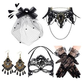 Black Lace Necklace with Bracelet and Earrings Set - Gothic Vintage Accessories (STYLE: style4)