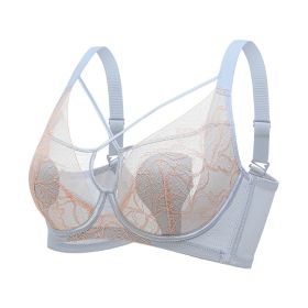 Plus Size Madam Bras Lace Sheer Unpadds Bra See Through Sexy Lingerie Underwear (Color: Blue, size: 38/85)