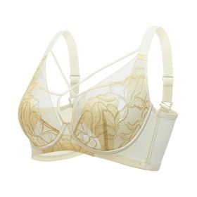 Plus Size Madam Bras Lace Sheer Unpadds Bra See Through Sexy Lingerie Underwear (Color: Beige, size: 38/85)