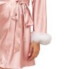 Women's Silky Kimono Robes with Fluff Bridesmaid Bride Satin Bathrobe